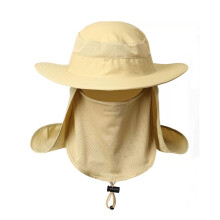 Mens Sun Hat Fast Drying Waterproof Nylon Breathable Mesh Detachable Veil Sun Protection Hat for Outdoor Fishing Camping Khaki
