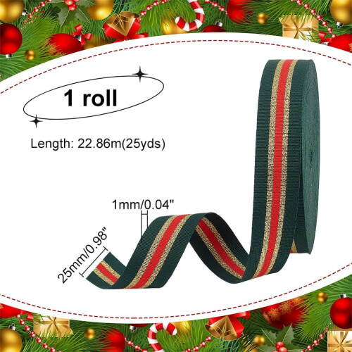 1 inch donkergroen polyester gestreept lint, 25 yards 1