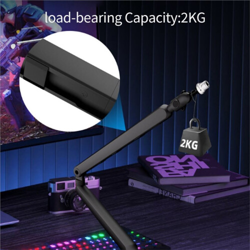 Microfoonarm, Verstelbare, Platte Microfoonarm met Bureauklem en Kabelopbergruimte voor Streaming en Gaming 2