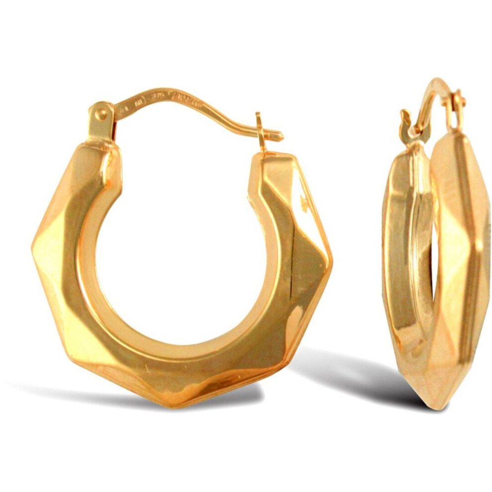 Jewelco London Ladies 9Ct Yellow Gold Faceted Donut Creole Earrings - Jer759b