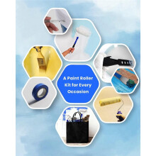 Paint Roller Kit with Extension Pole 2-4 FT Pole 9" & 4" Paint Rollers Carry Bag Professiona for Walls Ceilings and Home
