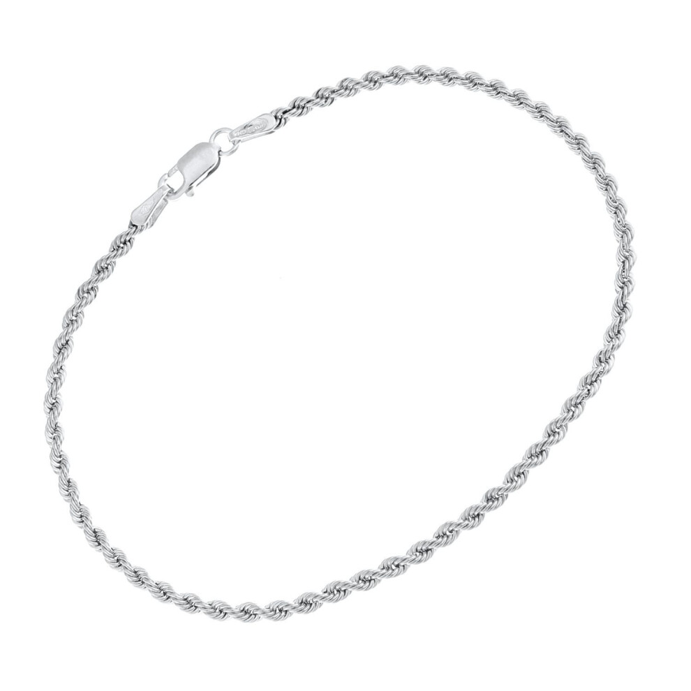 Jewelco London 9Ct White Gold Rope Chain Bracelet 2Mm 7.25 Inch 18Cm - 040Axlhvcw-7.25 White,Gold