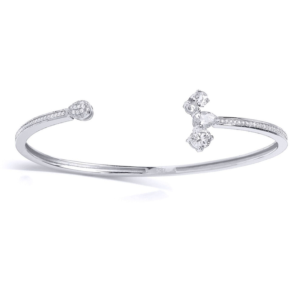Jewelco London Sterling Pear Cubic Zirconia Fancy Torque Bangle Bracelet - Gvg146 Silver