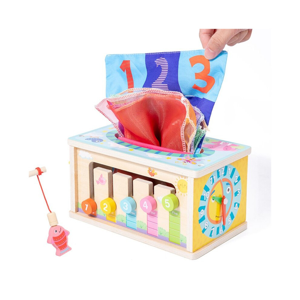 Montessori Baby Wooden Tissue Box 6-in-1 Sensory Toy for Toddlers 36+ Months Developmental