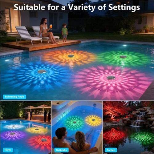 2 Pack Solar Powered Floating Pool Lights , Pool Lights That Float with Remote Control for Inground/Above Ground Pool 1