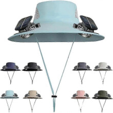 Solar Powered Fan Hat Men's Outdoor Cooling Fan Hat USB Rechargeable Wide Brim Sun Protection UV Hat for Fishing/Hiking/Camping