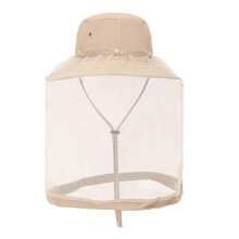 (Total Height 43cm, Beige) Head Net Hat Lightweight Casual with Veil Mesh Hiking Camping Beekeeping Hat Beige