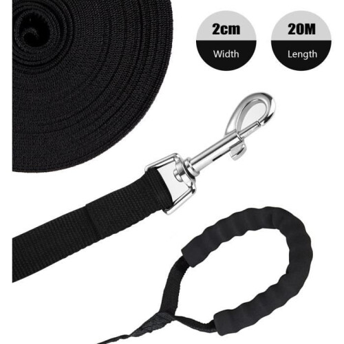 20m black nylon dog training leash with 6.5cm metal snap hook 1