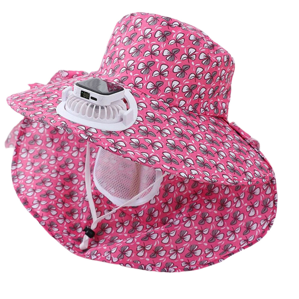 Solar Panel Cooling Fan Hat Sunproof Fishing Hat For-Rose Red 7754003798626