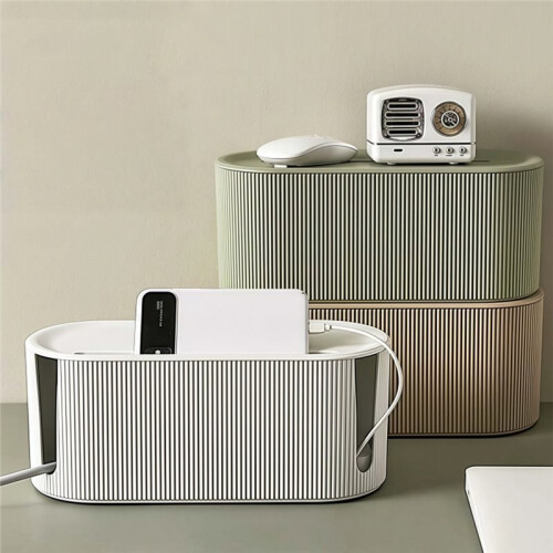 Cable Management Box Large Capacity Cord Organizer with Functional Design for Home White 1