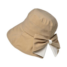 (khaki) Delicate Bucket Hat with Big Bowknot Women Fisherman Hat Wind-Protection Solid Color for Outdoor Sports  orange