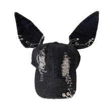 Distressed Baseball Hat with Rabbit Ears Sunproof Visor Hat for Spring Camping Adult Outdoor Breathable Cycling Hat