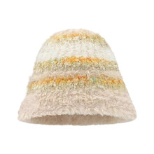 (cream color) Plush Crochet Bucket Hat for Woman Teens Outdoor Foldable Commute Fisherman Hat Wide Brim Winter Windproof Skiing Hat  brown