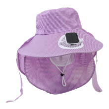 (Purple) Rechargeable Solar Fan Hat With Cooling Fan And Neck Cover Design for Adult Outdoor Activity Camping Hiking Headwear  Purple