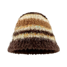(brown) Plush Crochet Bucket Hat for Woman Teens Outdoor Foldable Commute Fisherman Hat Wide Brim Winter Windproof Skiing Hat  brown