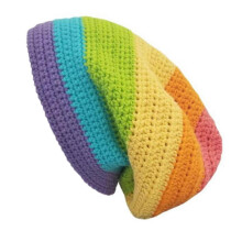 (Color A) Handmade Rainbow Striped Beanie Hat Vibrant and Unique Hat for Women for Indoor Outdoor Traveling Camping Hiking Supply  light green black