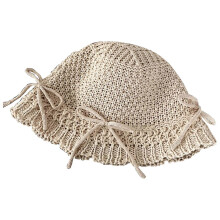 (Khaki) Girls Teens Crochet Bucket Hat with Bowknot Decals Woman Straw Weaving Floppy Hat Teens Summer Spring Camping Sun Hat  White