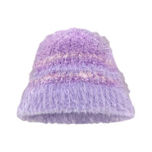 (Light purple) Plush Crochet Bucket Hat for Woman Teens Outdoor Foldable Commute Fisherman Hat Wide Brim Winter Windproof Skiing Hat  brown