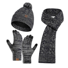 (Navy Blue) 3Pcs Winter Warm Knit Beanie Hat Touchscreen Gloves Scarf Set for Women Men Skiing Skating Camping Driving Outdoor Sports Gifts