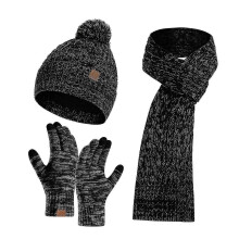 (Dark Gray) 3Pcs Winter Warm Knit Beanie Hat Touchscreen Gloves Scarf Set for Women Men Skiing Skating Camping Driving Outdoor Sports Gifts