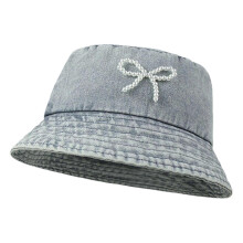 (light blue) Girl Pearl Bowknot Bucket Hat Outdoor Summer Spring Camping Beach Getaways Fisherman Hat Sunproof Gifts for Girlfriend  medium blue