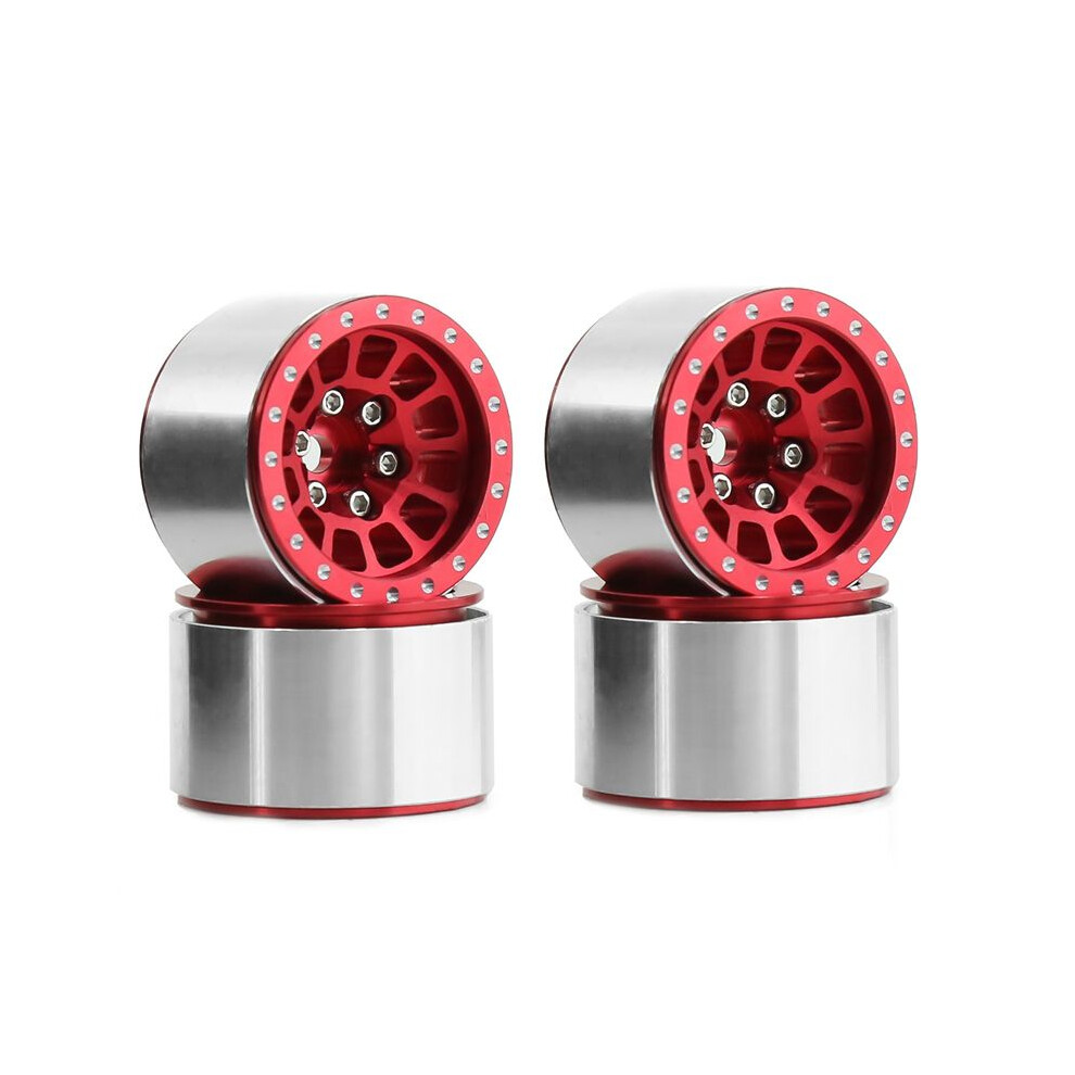 4Pcs 1.0 Inch Metal Beadlock Wheel Hub Wheel Rim For 1/18 1/24 Rc Crawler Car Trx4m Axial Scx24 Ax24 Parts, Red 4713140004628