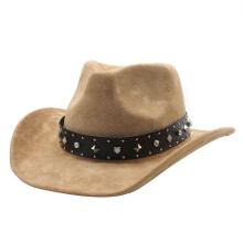(Camel) Tibetan Cowboy Hat with Rivets Tibetan Cowgirl Cowboy Hat Camping Town Travel Spot Wide Brim Adult Size Cowboy Hat  rose Red