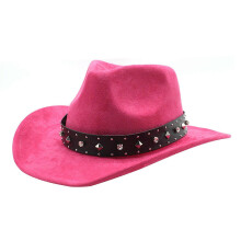 (rose Red) Tibetan Cowboy Hat with Rivets Tibetan Cowgirl Cowboy Hat Camping Town Travel Spot Wide Brim Adult Size Cowboy Hat  rose Red