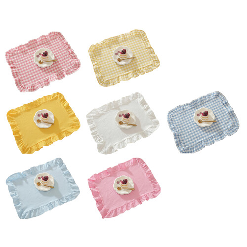 Gingham Plaids Rectangular Placemat Ruffle Edges Washable-6 1
