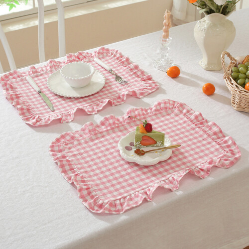 Gingham Plaids Rectangular Placemat Ruffle Edges Washable-6 2
