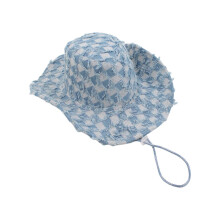 (Plaid blue) Distressed Design Sun Hat Adjustable Foldable Western Hat For Summer Travel Camping Wear Men And Women Daily Headwear Multicolor