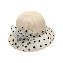 (beige) Yarn Dot Flower Decors Bucket Hat Summer Camping Anti-Uv Fisherman Hats for Elder Ladies Wide Brim Sunproof Hats  navy blue