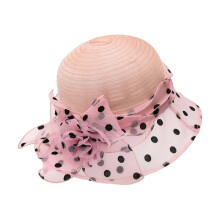 (Pink) Yarn Dot Flower Decors Bucket Hat Summer Camping Anti-Uv Fisherman Hats for Elder Ladies Wide Brim Sunproof Hats  navy blue