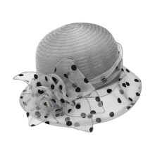 (Gray) Yarn Dot Flower Decors Bucket Hat Summer Camping Anti-Uv Fisherman Hats for Elder Ladies Wide Brim Sunproof Hats  navy blue