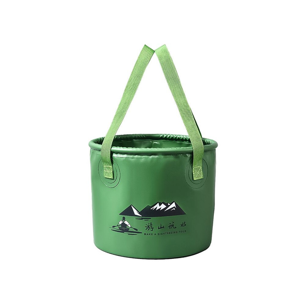 Foldable Bucket With Handle For Camping Fishing Hiking, Foldable Water Container Handbag,Portable Foldable Green