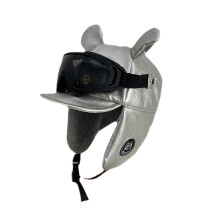 (Silver) Ushanka Hat Cool Goggles Plush Hat Cap Windproof Warm Earflap Bomber Hat for Skiing Camping Hiking Biking  Silver