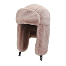 (Pink) Russian Hat Ushanka Plush Hat Caps Windproof Warm Earflap Russian Bomber Hat for Skiing Camping Hiking Biking  Black