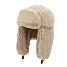 (Khaki) Russian Hat Ushanka Plush Hat Caps Windproof Warm Earflap Russian Bomber Hat for Skiing Camping Hiking Biking  Black