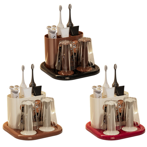 Practical Toothbrush Stand With Rinsing Cup Toothpaste-Black 1