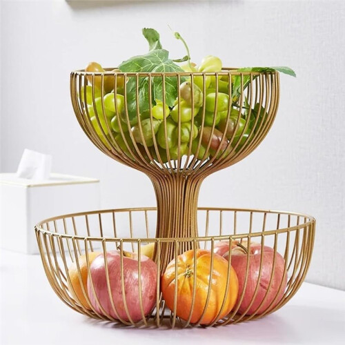 2-Tier Large Capacity Fruit Basket, Kitchen Countertop Storage for Vegetables, Snacks, and Bread 2