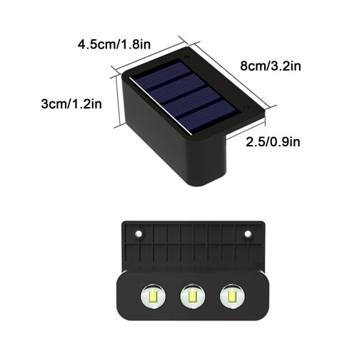 Luminária de parede solar externa com 3 LEDs brancos quentes. 2