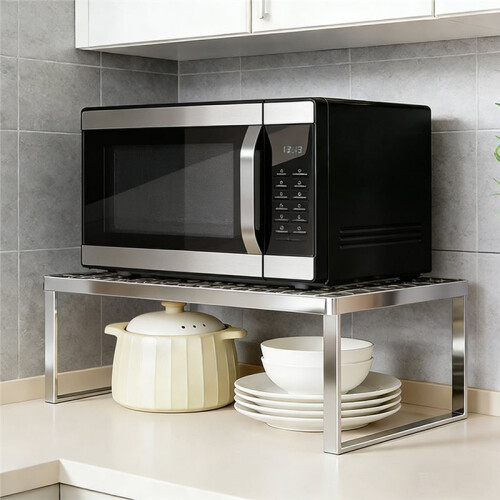 1pc Stainless Steel Microwave Shelf Organizer, Rust-Proof Countertop Storage Solution 1