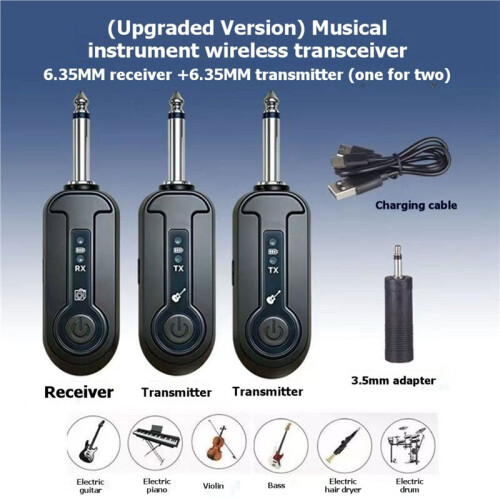 Wireless Guitar System Rechargeable Audio Transmitter Receiver Amplifier Adapter Musical Instrument Audio Transmitter 2