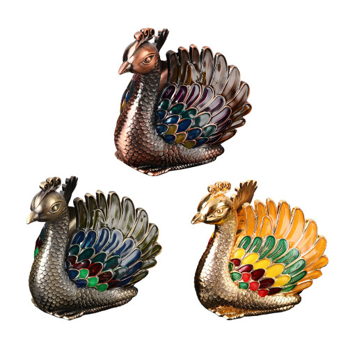 Windproof Peafowl Shape Ashtray Metal Ashes Container-Bronze 1
