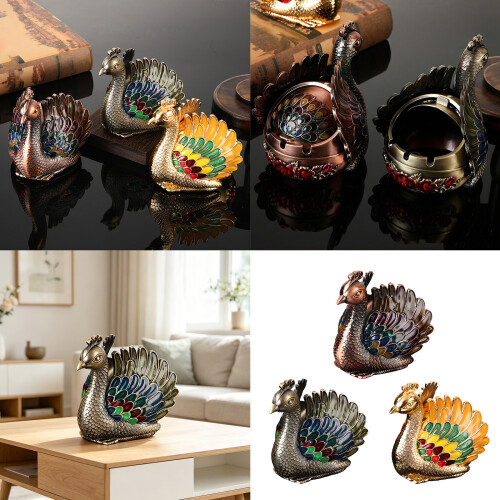 Windproof Peafowl Shape Ashtray Metal Ashes Container-Bronze 2