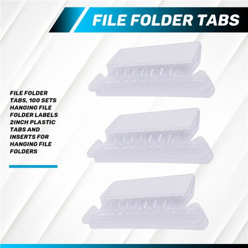 File Folder Tabs, 100 Sets Hanging File Folder Labels 2Inch Plastic Tabs and Inserts for Hanging File Folders 1