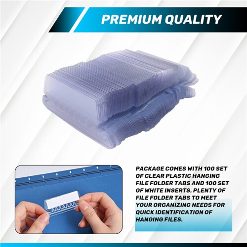 File Folder Tabs, 100 Sets Hanging File Folder Labels 2Inch Plastic Tabs and Inserts for Hanging File Folders 2