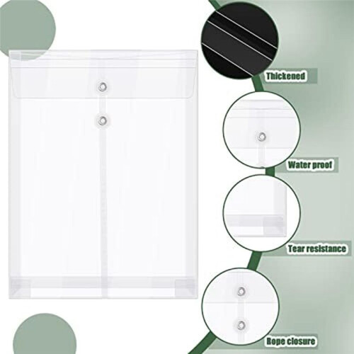 A4 Size Clear Plastic Envelopes with String Closure, Expandable Files Document Folder, File Bag for Office 24Pcs 1