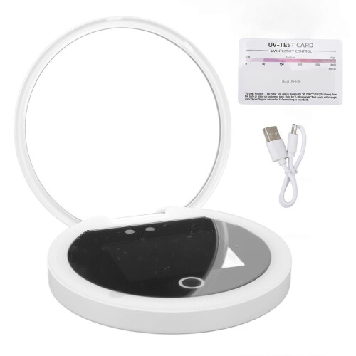 UV Cosmetic Smart Handheld Double Sided 2X Magnifying Rechargeable Compact Mirror with UV Camera for Sunscreen Test