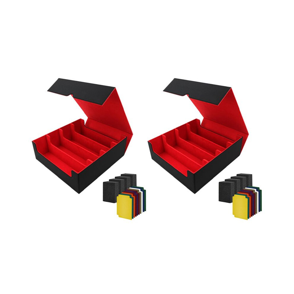 2X Trading Card Storage Box,4 Rows Card Deck Case ,Magnetic Closure Card Box For Game Cards & Black/Red 4711345973688